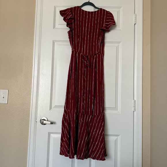 Abercrombie & Fitch dress Wrap maroon red stipe asymmetrical Medium - Picture 3 of 11